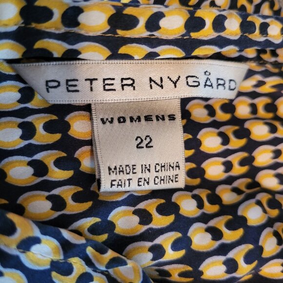 Peter Nygard Silk Blouse 22 Geometric Print Long Sleeve Button Down Bow Tie Neck - Picture 2 of 6